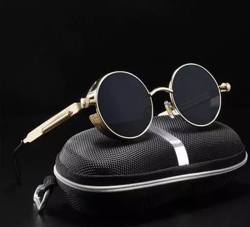 Gold Black Round Unisex Sunglass