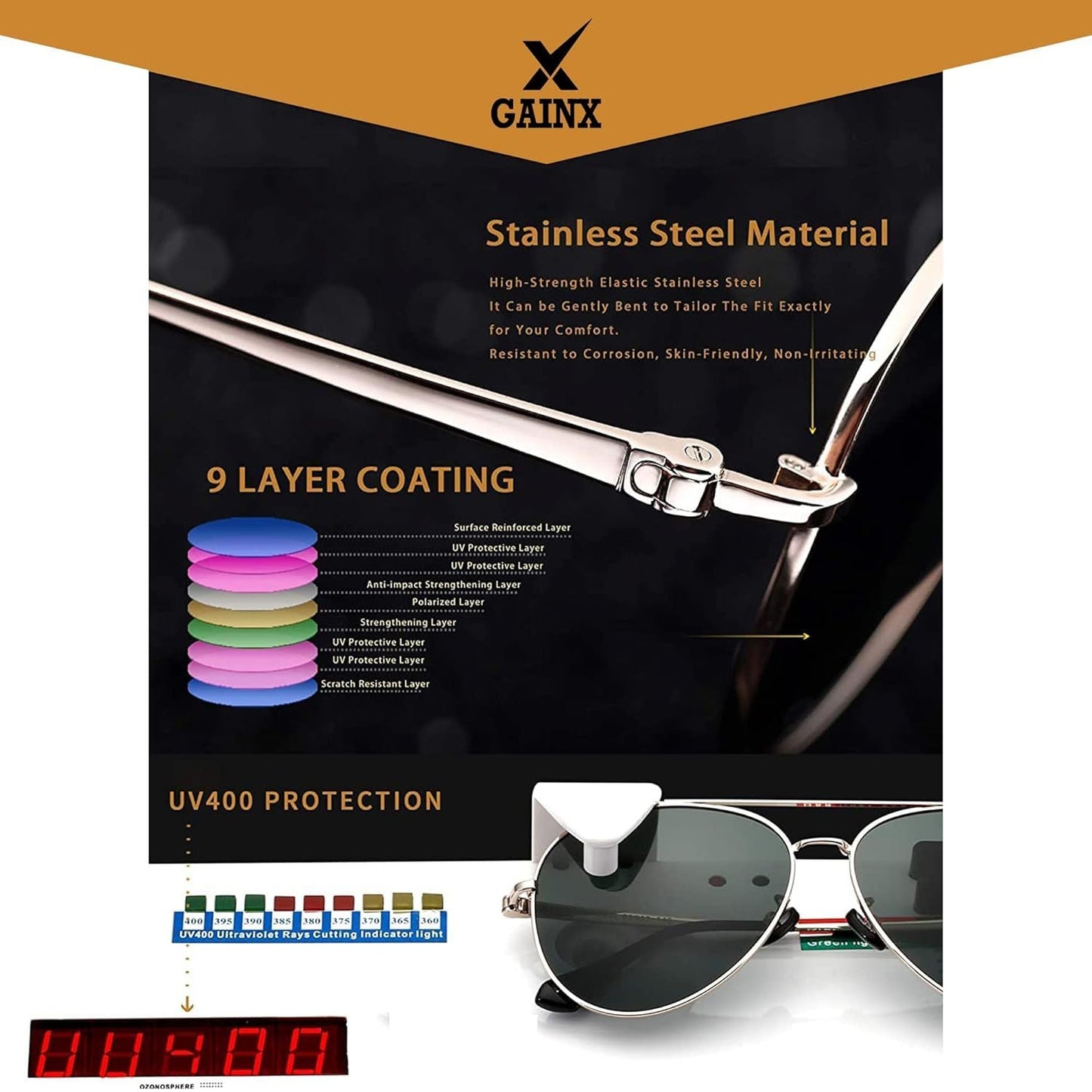 Aviator Black Unisex Sunglass